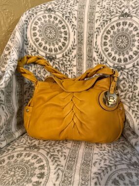 B.Makowsky Gathered Yellow Leather Shoulder Bag